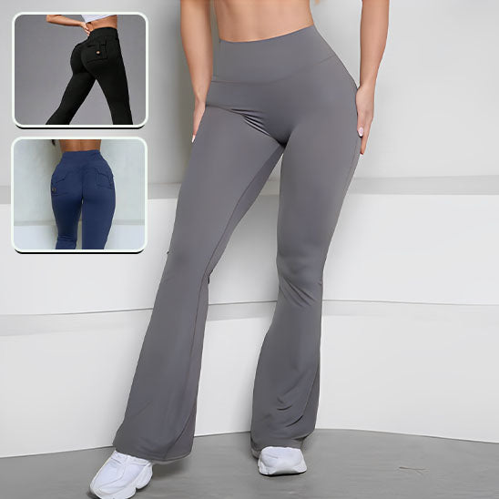 trois femme montre des pantalon de couleur differant gris noir et bleu